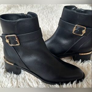Jimmy Choo Black Clarice Ankle Boots with Gold Accents